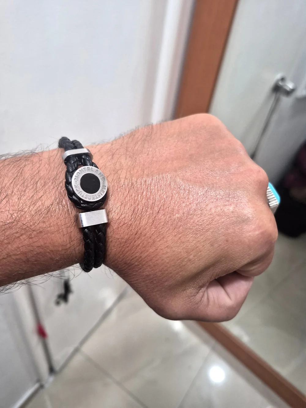 Montblanc Meisterstück Iconic Leather Bracelet with Black Onyx and Steel